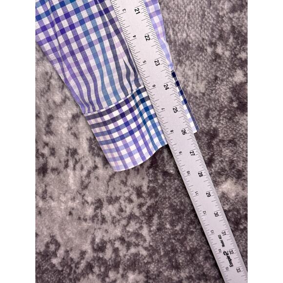 Etro Shirt 44 / XL Mens Linen Gingham Check Blue Long Sleeve Button Down - Picture 5 of 8